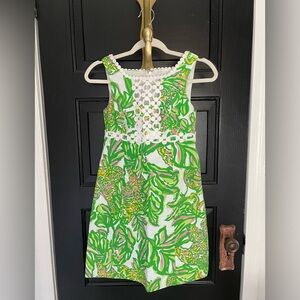 Lilly Pulitzer Green, White & Pink Floral Crochet-Trim Mini Dress